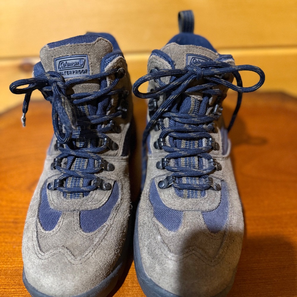 Coleman Gore-Tex Waterproof Hiking Boots Womens Tan Navy Blue Suede Mid Top 8